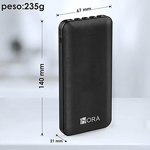 1 Hora Power Bank 10000 mah Ultra Slim de Bateria Portatil con 4 Cables Incorporados Tipo C USBc y Luz Carga Powerbank 10000 Compatible para IP, Samsung, Xiaomi,Negro